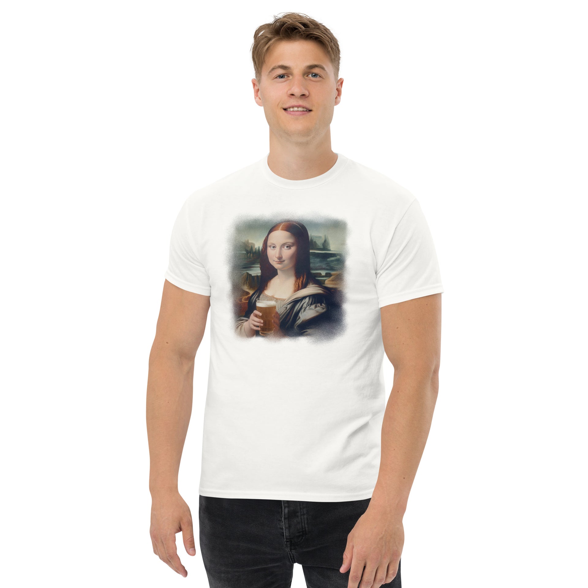 Mona Lisa Drinking Beer Men's T-Shirt