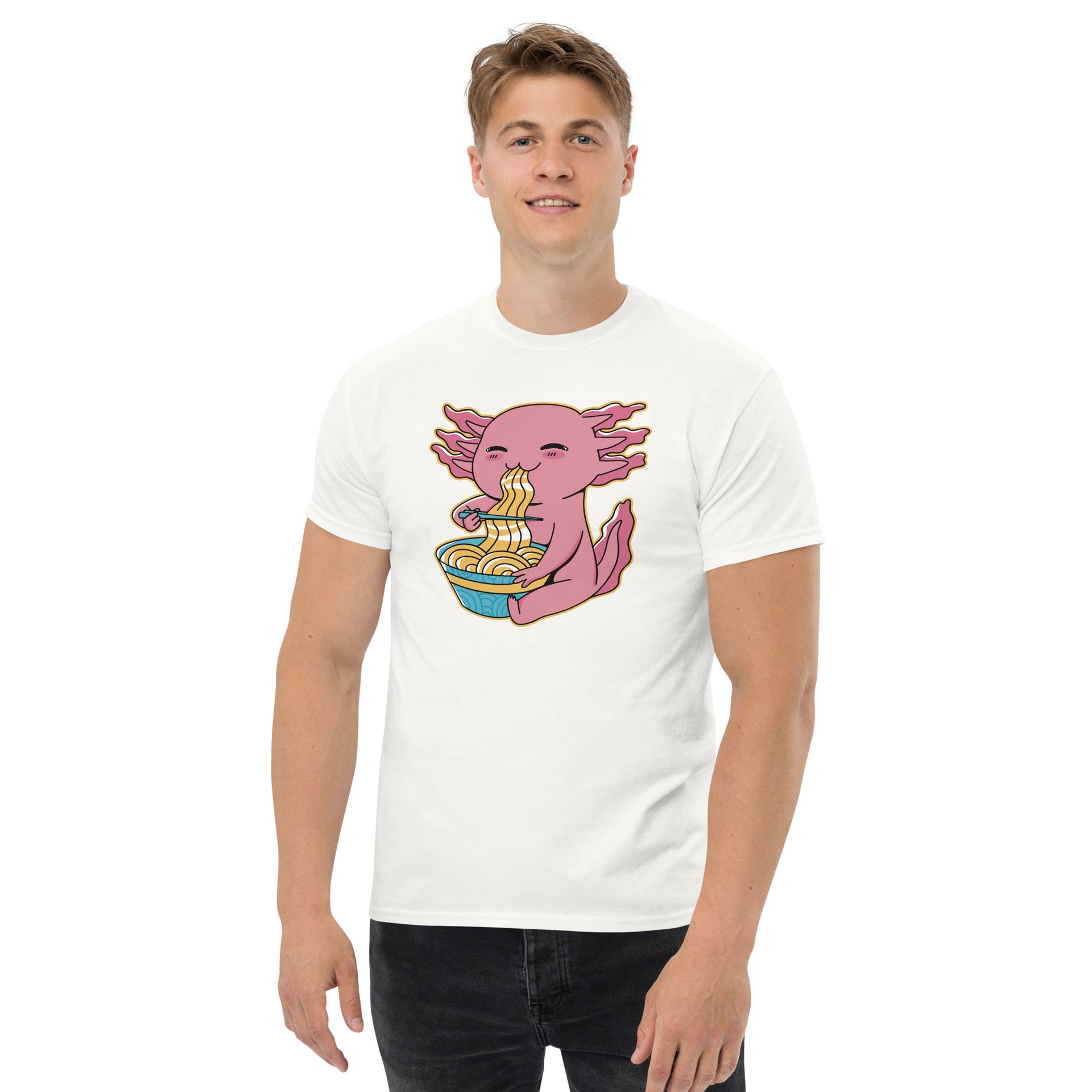 Axolotl Eating Ramen Men's T-Shirt