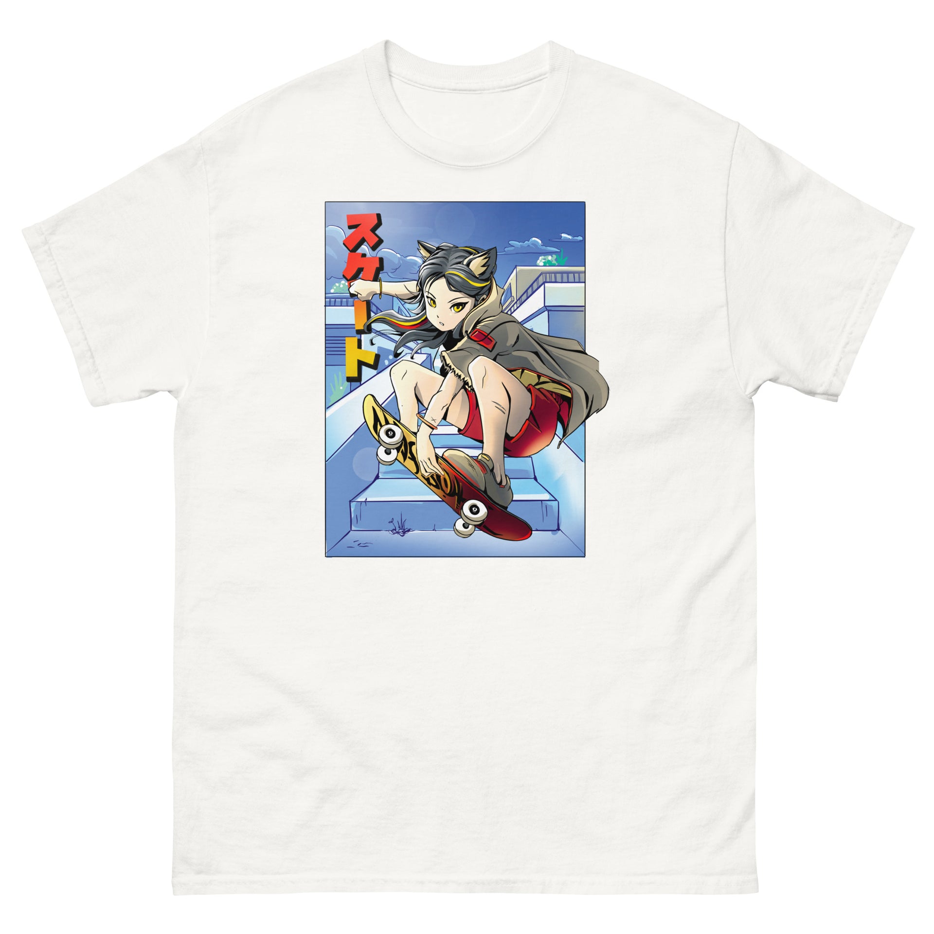 Anime Cat Girl Skateboarding Men's T-Shirt