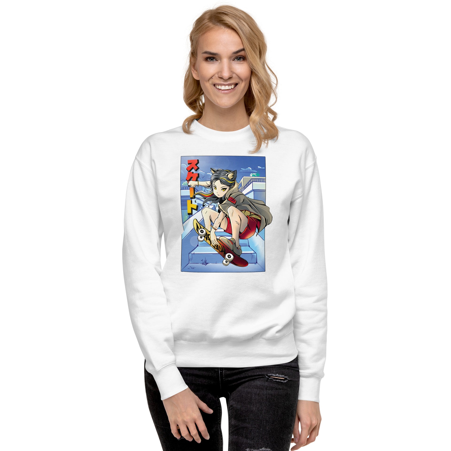 Anime Cat Girl Skateboarding Unisex Sweatshirt