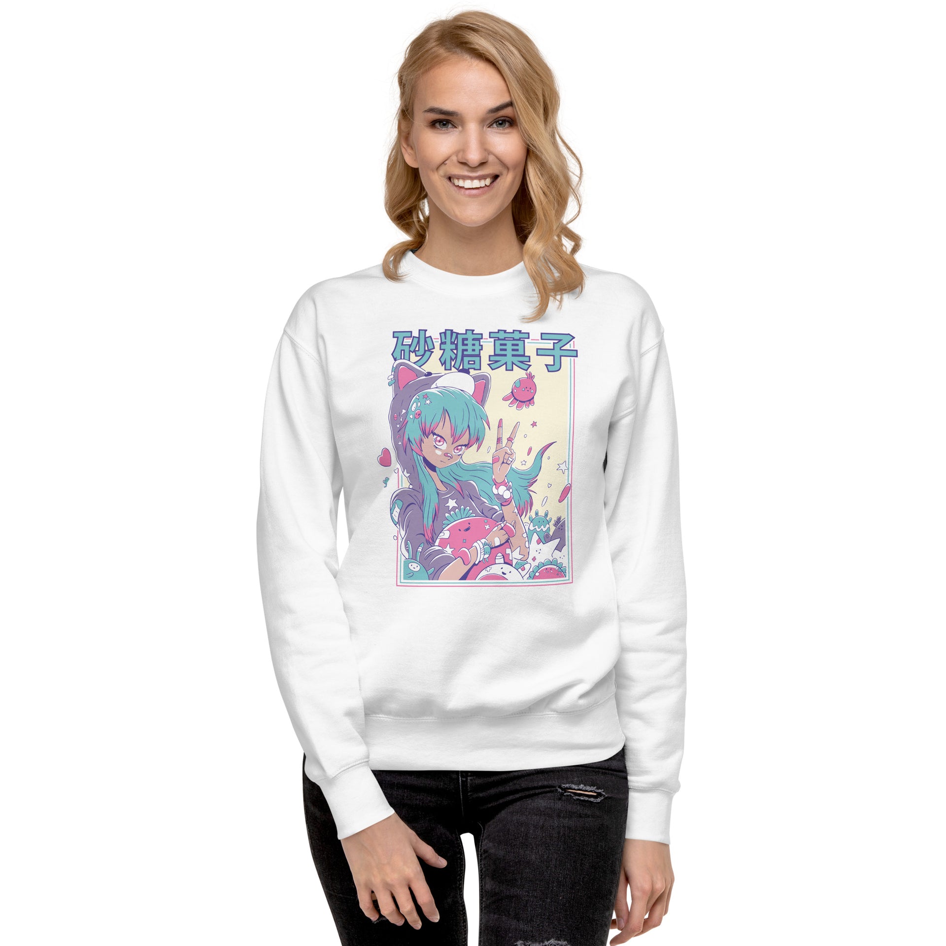 Cute Anime Girl With Plushie Unisex Sweatshirt