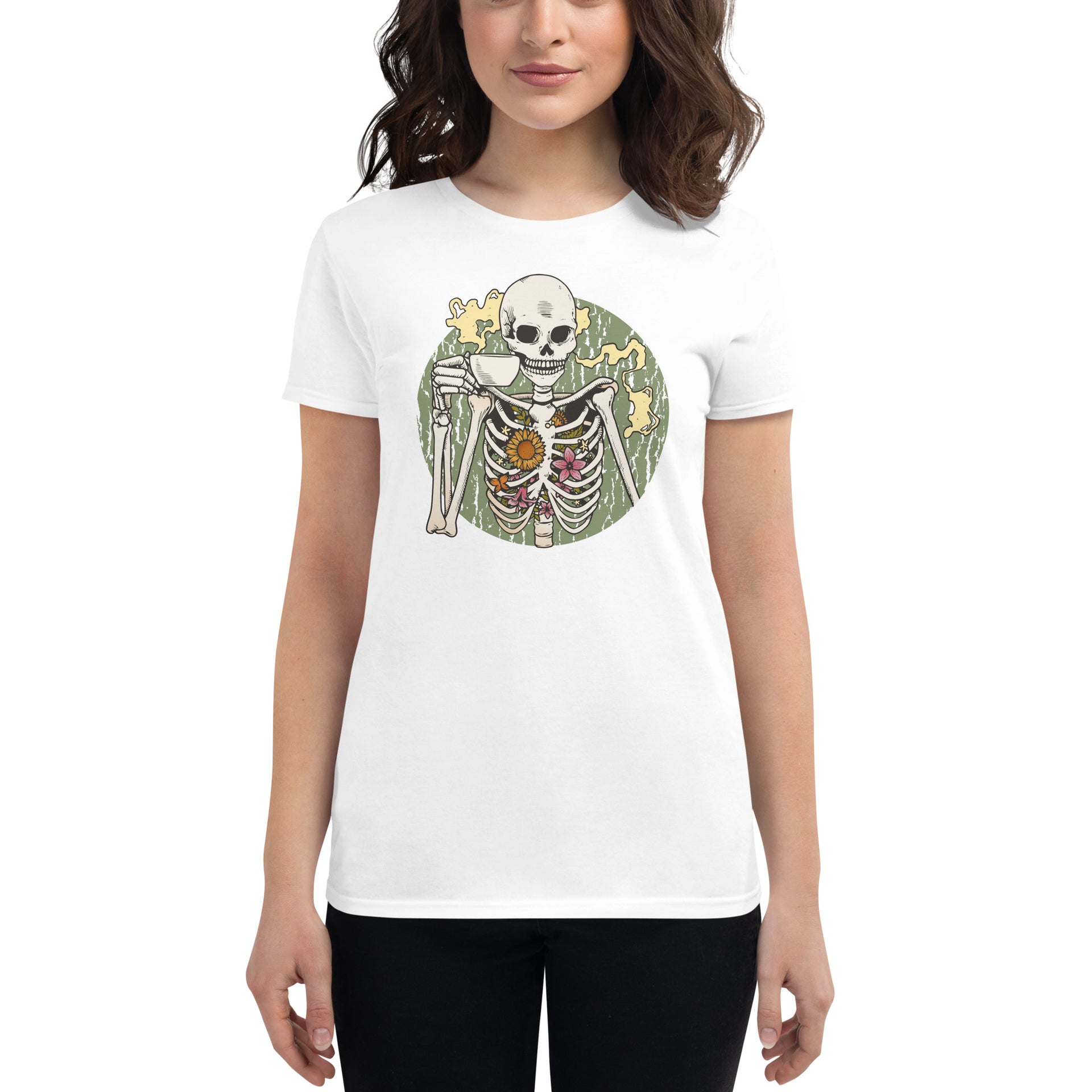 Skeleton Drinking Coffee Women's T-Shirt