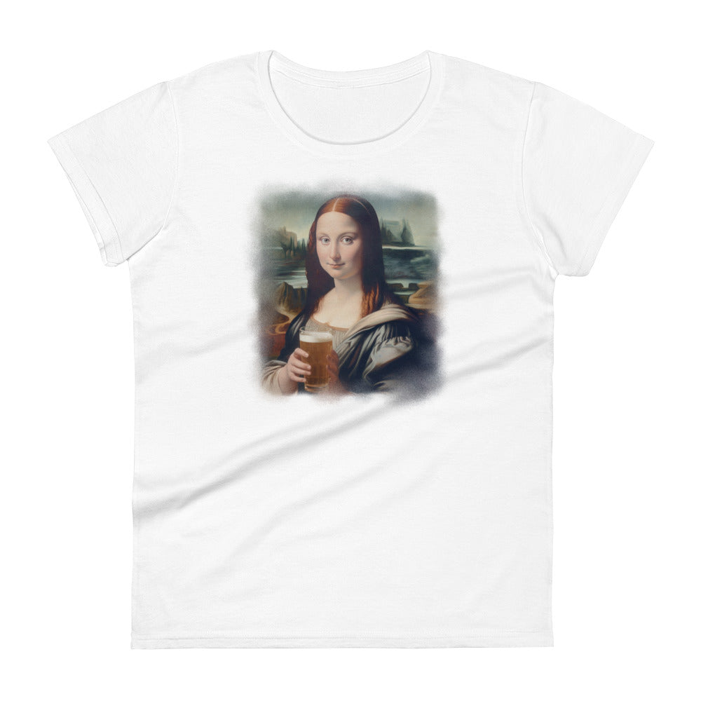 Mona Lisa Drinking Beer Women's T-Shirt