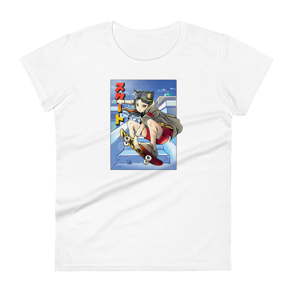 Anime Cat Girl Skateboarding Women's T-Shirt